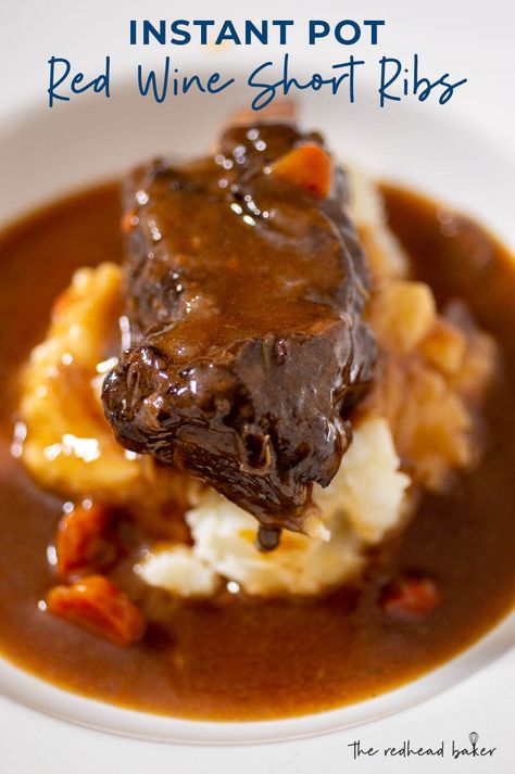 Red Wine Short Ribs, Wine Short Ribs, Instant Pot Short Ribs, Red Wine Recipe, Over Mashed Potatoes, Beef Short Rib Recipes, Short Ribs Recipe, Braised Short Ribs, Beef Short Ribs