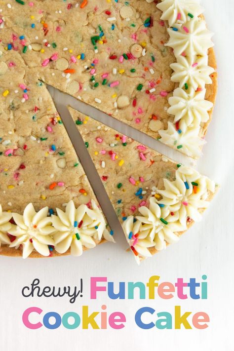 Funfetti Cookie Cake, Sugar Cookie Cake Recipe, Homemade Cookie Cakes, Birthday Cookie Cake, Design Eat Repeat, Cookie Cake Designs, Funfetti Cookies, Sugar Cookie Cakes, Cookie Cake Pie