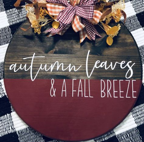 Fall Decor Crafts Front Porch, Fall Wood Circle Signs, Cute Fall Door Hangers, Fall Door Rounds, Fall Wood Door Signs, Personalized Door Signs, Autumn Door Hangers, Seasonal Door Signs, Welcome Sign Front Door Fall