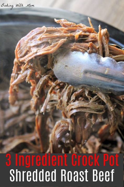 A simple supper recipe, this shredded beef will be great for supper and lunches the next day. Only 3 ingredients and so easy to make. Flavorful! Shredded Roast Beef Recipes Crockpot, Roast Beef On A Bun, Shredded Roast Beef, Shredded Roast, Shredded Beef Sandwiches, Lemon Trifle, Farmhouse Recipes, Slow Cooker Shredded Beef, Shredded Beef Recipes