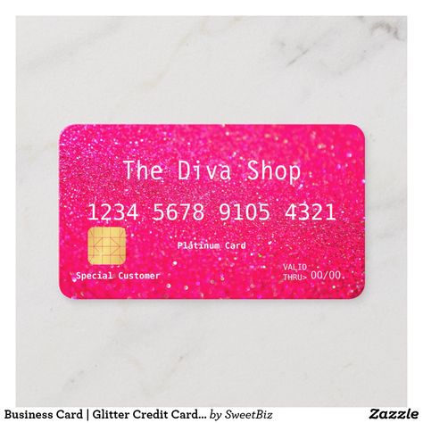 Business Card | Glitter Credit Card Pink #ad #businesscards Pink Credit Card, Card Advertising, Small Business Credit Cards, Zazzle Business Cards, Business Cards Beauty, Credit Card Design, Pink Business Card, Pink Business, Credit Repair Services