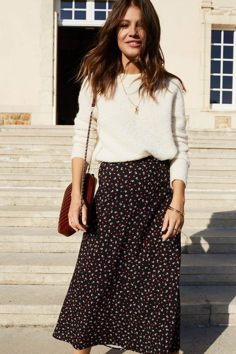 Rok Outfit, Midi Skirt Outfit, Chique Outfits, 가을 패션, Print Skirt, Looks Style, Mode Inspiration, Looks Vintage, Black Skirt