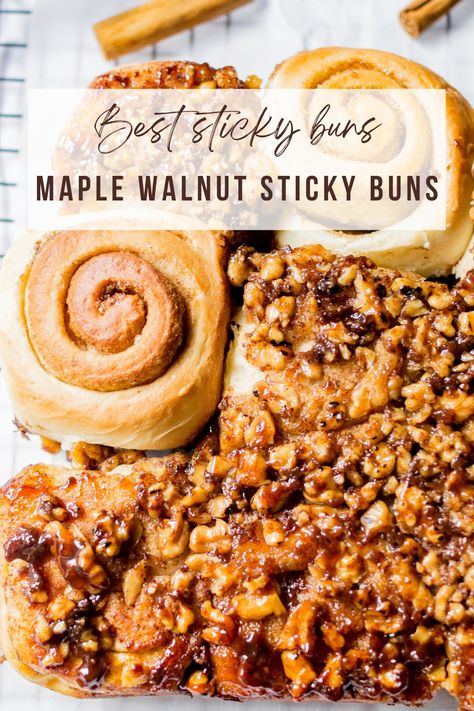 Best maple walnut sticky buns Best Sticky Buns Recipe, Walnut Sticky Buns, Best Sticky Buns, Maple Sticky Buns, Sticky Buns Recipe, Maple Desserts, Rolls Homemade, Thanksgiving Sweet Treats, Brunch Desserts