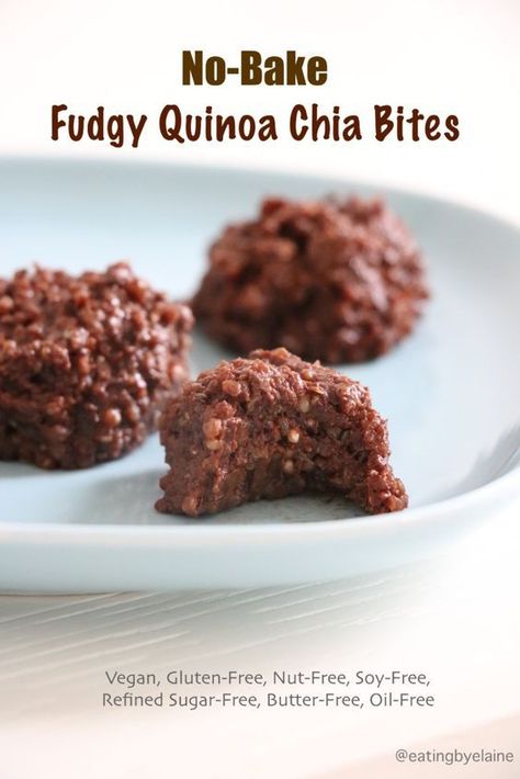 No-Bake Fudgy Quinoa Chia Bites EatingbyElaine Vegan Quinoa Dessert, Quinoa Flakes Recipes, Quinoa Dessert Recipes, Quinoa Chocolate, Baking Healthy, Feeling Lazy, Desserts Vegan, Recipe Healthy, Quinoa Recipes