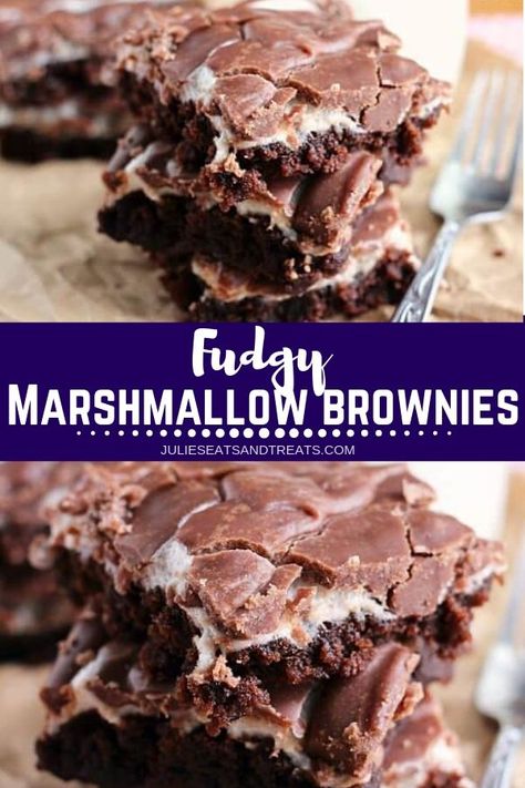 Brownie Recipes With Marshmallows, Brownies With Marshmallows On Top, Chocolate Marshmallow Brownies, Brownie Toppings Ideas, Brownie Topping Ideas, Desserts With Marshmallows, Brownie With Marshmallow, Fudge Marshmallow, Dessert Crepes