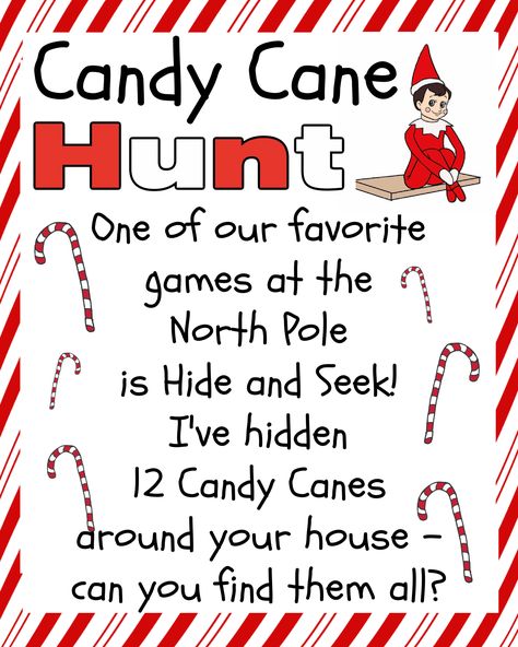 Elf On The Shelf Games, Candy Cane Hunt, Elf On Shelf Printables, Elf On Shelf Letter, Elf On The Shelf Printables, Candy Cane Game, Elf Ideas Easy, Elf Printables, Elf Games