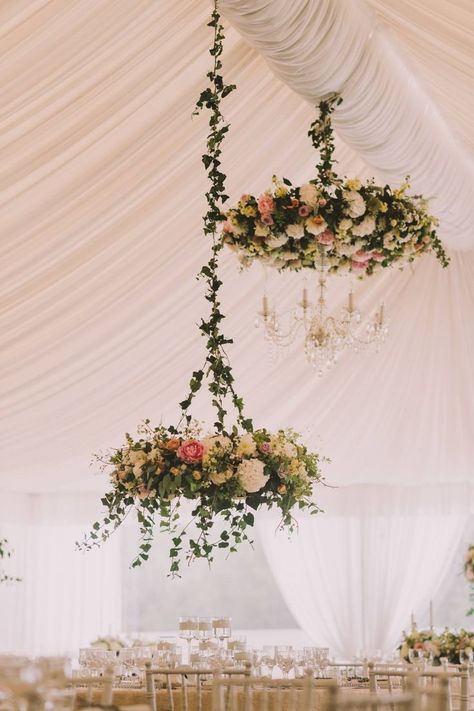 Wedding Floral Chandeliers #weddingflowers #chandeliers | Floral chandelier wedding, Boho wedding flowers, Rustic wedding flowers Babies Breath Wedding, Floral Chandelier Wedding, Floral Chandeliers, Baby's Breath Wedding Flowers, Chandelier Wedding, Wedding Ceiling, Orange Wedding Flowers, Simple Wedding Flowers, Flowers Autumn