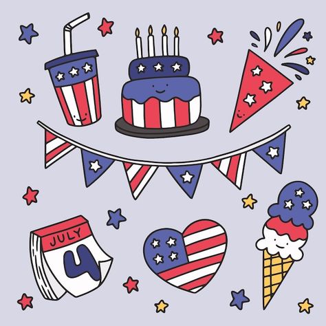 Forth Of July Drawing Ideas, July 4th Clipart, Fourth Of July Stickers, Fourth Of July Clipart, July Drawing Ideas, Fourth Of July Doodles, 4th Of July Doodles, Month Doodles, 4th Of July Drawings