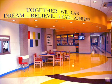 <div… School Environment Ideas, School Front Office Decorating Ideas, School Lobby Design, School Office Decorating Ideas, School Front Office, Elementary School Office, School Lobby, School Office Decor, School Environment