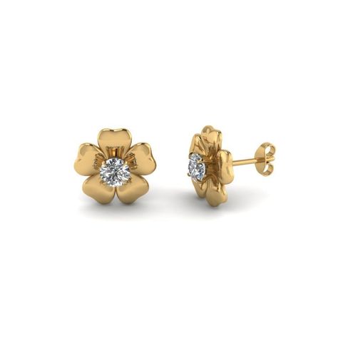 Yellow Gold Over .925 Sterling Silver Round Cut White CZ Flower Stud Earrings #Unbranded #Stud Small Size Earrings Gold, Gold Flower Stud Earrings, One Diamond Earrings, Small Earrings Gold, Tiny Gold Studs, Flower Earrings Gold, Diamond Earrings Design, Gold Earrings Designs, Flower Stud