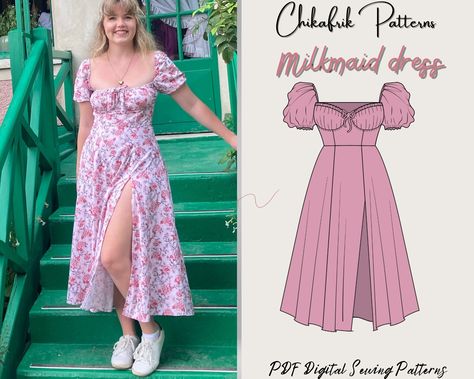 Tela, Milkmaid Dress Pattern, Midi Dress Pattern, Dress Pattern Pdf, Milkmaid Dress, Patterned Midi Dress, Diy Clothes Design, Pattern Dress Women, Style Cottage