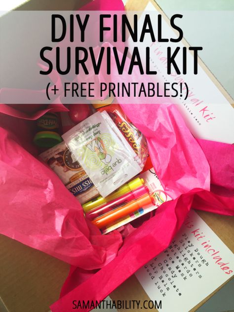 DIY Finals Survival Kit - Get through your college finals with these things. College students need to practice self-care during exam time to promote optimal brain performance! Finals Survival Kit College, Finals Survival Kit, Finals Week Care Package, Finals Care Package, College Survival Kit, College Finals, College Survival, Survival Supplies, College Care Package