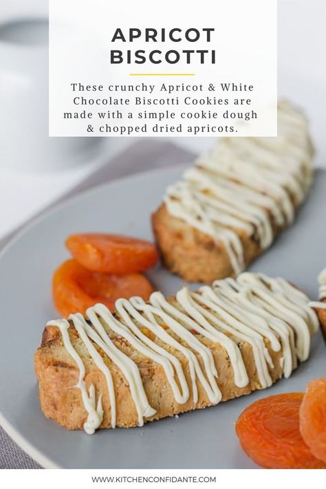 Apricot & White Chocolate Biscotti Cookies on a plate. Apricot Biscotti, White Chocolate Biscotti, Holiday Biscotti, Chocolate Biscotti Recipe, Baker Kitchen, Chocolate Biscotti, Baking Bad, Biscotti Recipes, Dried Apricot