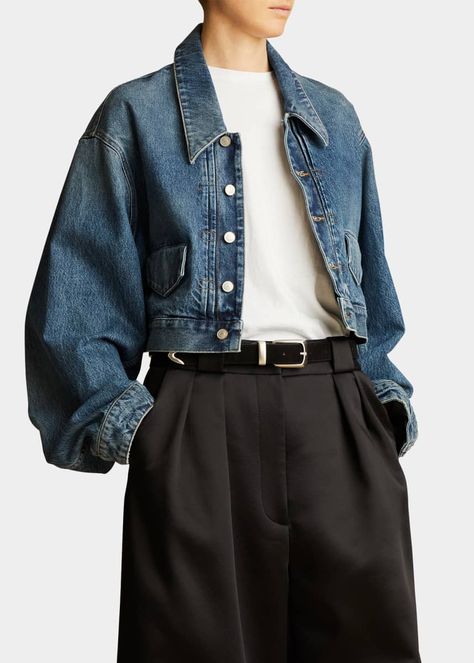 Cropped Denim Jacket Outfit, Boxy Denim Jacket, Cropped Jacket Outfit, Crop Denim Jacket, Jean Jacket Outfits, Denim Jacket Outfit, Oversize Sleeves, Crop Jean Jacket, Oversized Denim Jacket