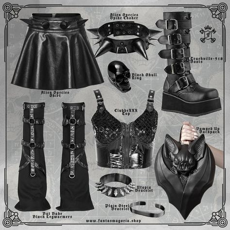 Embrace their dark side while still looking chic 🦇 🖤 Whether you're headed to a goth club, a rave, or just want to make a statement on the streets, this look has you covered. Shop the full outfit at Fantasmagoria.shop - we ship worldwide, and FREE SHIPPING is available on minimum order. #shopthelook #gothicgirl #gothoutfit Goth Club Outfit, Goth Rave Outfits, Goth Club, Goth Chic, Street Goth, Goth Rave, Club Outfit, Gothic Dress, Gothic Girls