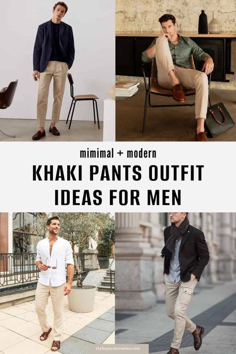 Looking for a stylish khaki pants outfit men can wear? Get streetwear outfit ideas with khaki pants and brown shoes for casual summer days, work, and classy or formal events (wedding guest). Master the khaki pants aesthetic in a modern way! Khaki Pants Aesthetic, Outfit Ideas With Khaki Pants, Khaki Pants Outfit Men Formal, Khaki Pants Outfit Men Casual, Men Khaki Pants Outfit, Khaki Pants Outfits, Khaki Jeans Outfit, Tan Pants Men, Khaki Pants Outfit Men