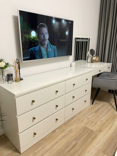 [PaidLink] 54 Best Bedroom Dresser Decor With Tv Advice To Check Out This Autumn #bedroomdresserdecorwithtv Tv Table Bedroom Ideas, Drawers And Tv, Tv Dressing Table, Tv Dresser Bedroom, Syvde Dressing Table, Tv Over Dresser, Dresser Decor With Tv, Tv Table Bedroom, Tv Over Dresser In Bedroom