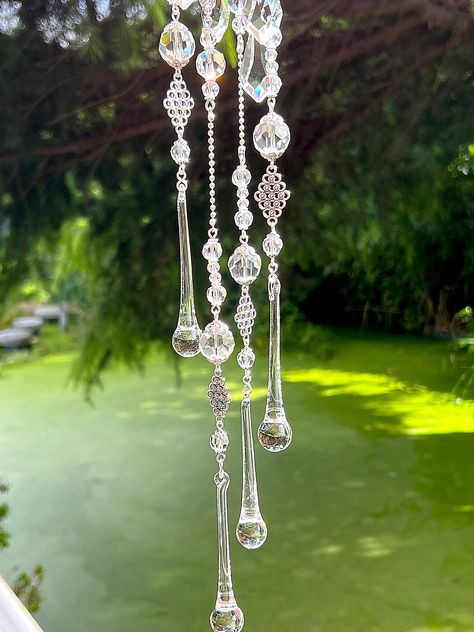 Diy Chandelier Ideas, Capiz Wind Chimes, Windows Decor, Crystal Uses, Crystal Suncatcher, Diy Chandelier, Crystal Ornament, Housewarming Present, Crystal Suncatchers