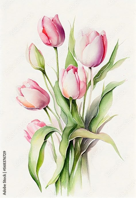 Tulip Watercolor, Tulips Watercolor, Dupatta Painting, Fabric Painting Ideas, Tulip Drawing, Flowers Watercolour, Botanical Floral Art, Tulip Painting, Tulips Art