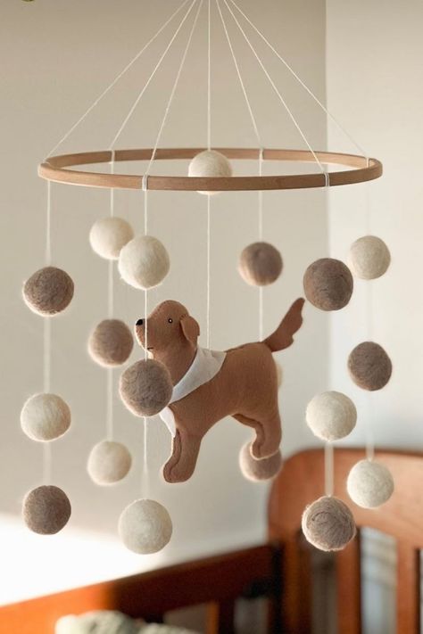 Puppy Mobile Nursery, Golden Retriever Mobile, Gender Neutral Mobile, Dog Mobile Nursery, Golden Retriever Nursery Ideas, Golden Retriever Baby Nursery, Nuteral Baby Nurseries, Dog Nursery Ideas, Baby Boy Puppy Nursery