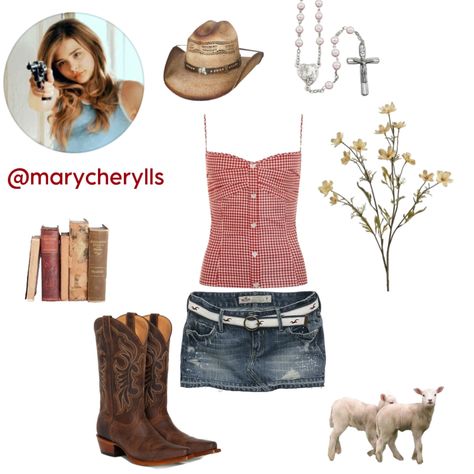 Cowgirl Jean Skirt Outfits, Retro Western Aesthetic Outfits, Y2k Country Outfit, Trailer Park Aesthetic Outfit, Farmers Daughter Core Outfits, Southern Aesthetic Outfits, Farmers Daughter Aesthetic Outfits, Vintage Country Outfits, Southern Belle Aesthetic Outfits