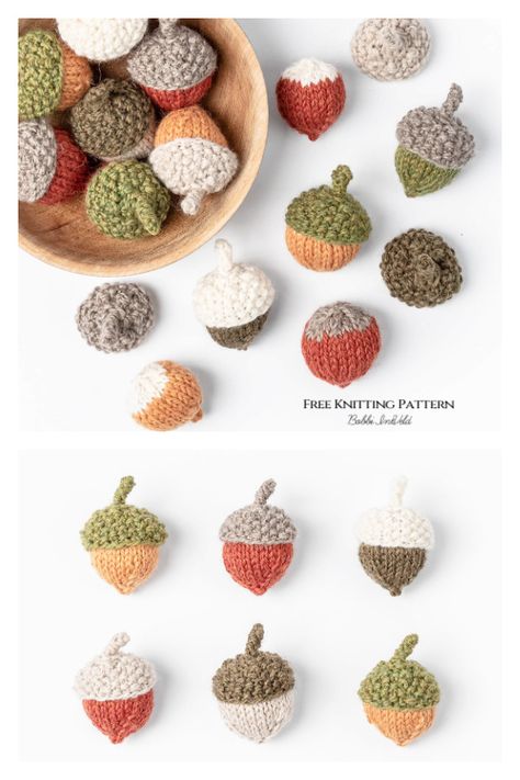 Fall Festival Acorns Free Knitting Pattern - Knitting Pattern Knitting Christmas Ornaments Pattern Free, Acorn Knitting Pattern, Knitted Fall Decor, Free Fall Knitting Patterns, Cute Things To Knit Easy, Thanksgiving Knitting Patterns, Knitted Acorn Pattern Free, Velvet Acorn Knitting, Autumn Knitting Patterns