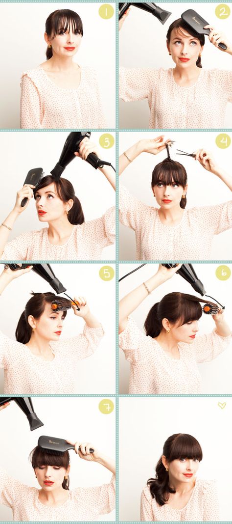 After many years of trying and trying to get that look, this is finally the right way to style bangs. Half Moon Bangs, Heavy Bangs, Perfect Bangs, Bangs Tutorial, The Beauty Department, How To Style Bangs, Hair Envy, Bang Bang, Hair Today