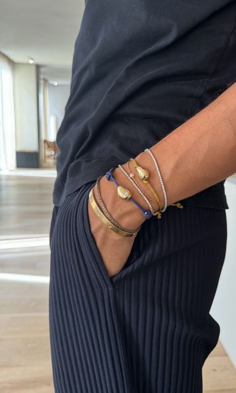 Men Stacked Bracelets, Mens Jewelry Inspiration, Men Handmade Bracelet, Mens Simple Jewelry, Mens Aesthetic Accessories, Men Style Accessories, Men’s Accessories 2024, Gold Jewelry Fashion Men, Men Ring Stack