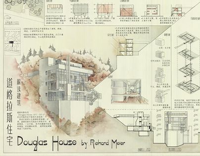 Student work on douglas house Landscape Pavilion, Richard Meier Architecture, Concept Board Architecture, Gehry Architecture, Douglas House, Lebbeus Woods, Presentation Board Design, Architecture Blueprints, Richard Meier