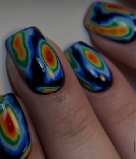 Thermo Nails Design, Thermal Hair Dye, Heat Nails, Weird Nail Designs, Goth Nails Grunge, Funky Nail Ideas, Nails Hippie, Hippie Nail Art, Map Nails