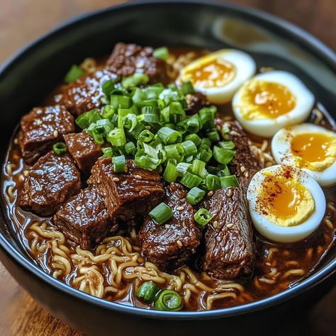 🍜 Dive into the rich flavors of Beef Pares Ramen Bowl! A fusion of Filipino and Japanese cuisine! 🍜 #BeefPares #RamenLovers Beef Pares Ramen Bowl Ingredients: Beef brisket (1 lb, cubed) Soy sauce (1/4 cup) Sugar (2 tbsp) Star anise (2) Beef broth (4 cups) Ramen noodles (4 packs) Boiled eggs (4, halved) Green onions (for garnish) Instructions: Simmer beef, soy sauce, sugar, star anise, and beef broth until tender. Cook ramen noodles according to package instructions. Assemble bowls with no... Beef Short Rib Ramen, Ramen With Beef, Ramen Beef, Vegan Drinks Healthy, Beef Pares, Easy Protein Meals, Bowl Ingredients, Beef Ramen, Japanese Food Bento