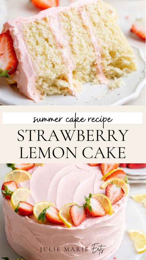 When it comes to finding a delicious dessert idea for Mothers Day, this fresh fruit layer cake with strawberry buttercream and moist lemon cake is a great option. Follow for more homemade cake recipes and baking ideas. Pie, Strawberry Cake Jello, Lemon Berry Cake Recipe, Yummy Cake Recipe, Strawberry Lemon Curd Cake, Easy Layered Cake Recipes, Simple Delicious Cake Recipes, Easy Strawberry Lemon Cake, Lemon Cake Flavor Combinations