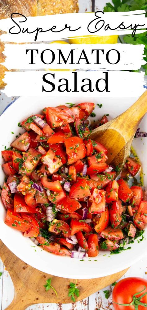 Tomato Onion Feta Salad, Tomato Basil Salad Recipes, Garden Tomato Salad Recipes, Fresh Tomato Side Dish Recipes, Tomato Garlic Salad, Pepper And Tomato Salad, Marinade Tomato Salad, Easy Tomato Salad Recipes, Tomato Onion Basil Salad