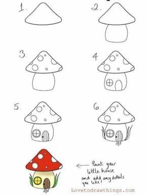 Simple How To Draw Step By Step, Cute House Drawing Simple, Fairy Doodles Easy, How To Draw A House Step By Step, Easy Spring Drawings, How To Draw A House, How To Draw Cute Things, Fairy Drawings Easy, Fun Doodles To Draw