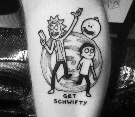 Rick and Morty tattoo by Matt Pettis | Post 22473 Rick E Morty, Rick And Morty Tattoo, Christian Sleeve Tattoo, Tattoos Simple, Movie Tattoos, Cartoon Character Tattoos, Back Of Shoulder Tattoo, Rick Y Morty, Tattoo Design Book