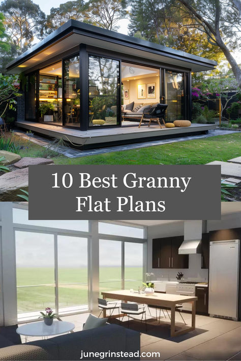 Modern Granny Flat, ADU, Mother In Law Cottage Basement Granny Suite, Tiny Guest House Floor Plans, Backyard Mother In Law Suite, Casitas Guest House Interior Design, Adu House Tiny Homes, Adu Plans One Bedroom, Adu Ideas Modern, Mother Inlaw Suite, Small Granny Flat Ideas