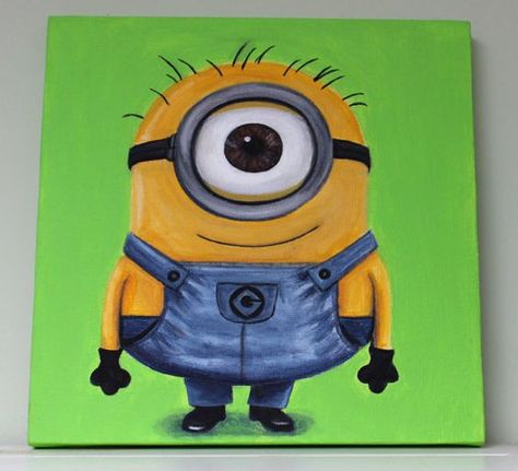 Minion Painting On Canvas, Minion Painting, Purple Minion, Minion Face, Disney Paintings, Wine And Canvas, Kids Canvas, Cute Canvas, Canvas Projects