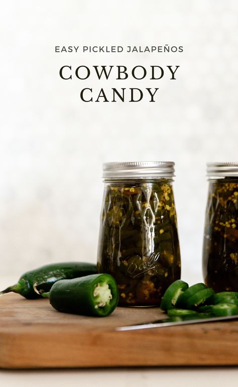 Candy Peppers, Pickled Jalapenos Recipe, Cowboy Candy Recipe, Pickled Jalapeno Recipe, Canning Jams, Rhubarb Chutney, Canned Jalapenos, Pickled Jalapenos, Cowboy Candy