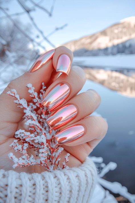 45+ Chrome Nails That Will Make Your Mani Pop Nails Acrylic Short Chrome, Gold Nails With Chrome, Magic Chrome Nails, Hologram Chrome Nails, Gold And Silver Foil Nails, Chrome Moon Nails, Chrome Nails For Vacation, Best Nail Ideas 2024, New Years Eve Nails Chrome