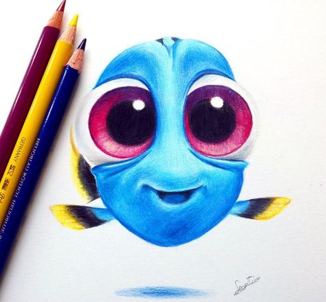 Baby Dory! by Tinesdierportretten on DeviantArt Dory Drawing, Pencil Drawings Ideas, Easy Pencil Drawings, Color Pencil Drawings, Color Pencil Sketch, Doodles Ideas, Prismacolor Art, Pencil Drawing Tutorials, Creativity Ideas