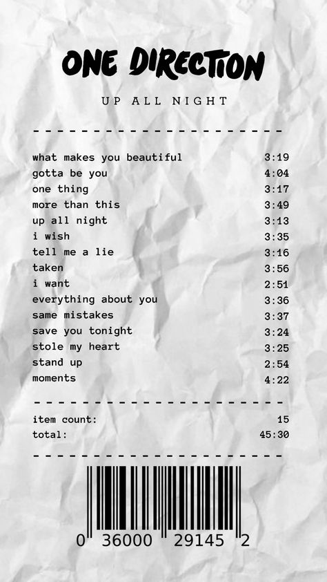 One Direction Receipt, Receipt Music Posters, Music Receipt Aesthetic, Music Reciepts, Music Album Receipts, Receipt Music, Song Receipts, Song Receipt, Receipt Aesthetic