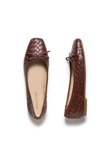 Leather upper, insole Rubber sole Slip-on styling Imported | Gwynn Woven Flats by Bernardo in Brown, Women's, Size: 7, Leather/Rubber at Anthropologie Brown Flat Shoes, Woven Flats, Brown Ballet Flats, Beautiful Wardrobe, Work Flats, Daily Outfit Inspiration, Brown Fits, Brown Flats, Brown Shoes