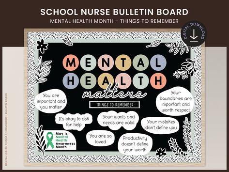 Promote mental well-being and self-care in your classroom with our thoughtful Mental Health Month Bulletin Board Set. This invaluable resource provides a variety of engaging and informative content designed to help students understand the importance of nurturing their mental health and offers practical strategies to manage stress and foster resilience. ➡️𝐏𝐑𝐎𝐃𝐔𝐂𝐓 𝐃𝐄𝐓𝐀𝐈𝐋𝐒 1x PDF ➡️𝐈𝐍𝐒𝐓𝐀𝐍𝐓 𝐀𝐂𝐂𝐄𝐒𝐒 Upon finalizing your order, the files will be available for download right a Information Bulletin Boards, Nurse Bulletin Board, Health Bulletin Boards, Office Bulletin Boards, Work Bulletin Boards, Mental Health Month, Bulletin Board Design, High School Counseling, School Social Worker