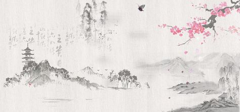 Chinese ink, chinese style, black and white poster, banner background Japanese Background, Chinese Background, Chinese Folk Art, Chinese Wallpaper, Cute Headers For Twitter, Chinese Landscape Painting, Ancient Paintings, Chinese Landscape, Chinese Ink