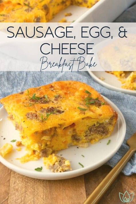 Easy Keto Egg Bake, Keto Breakfast Bake Recipes, Breakfast Casserole Eggs And Sausage, Breakfast Sausage Egg Bake, Keto Sausage Egg And Cheese Casserole, Egg Sausage Bake Casserole, Pork Sausage Egg Bake, Sausage And Cheese Egg Bake, Egg And Meat Breakfast Casserole