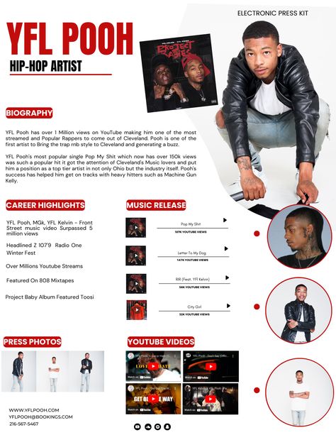 This 1-page electronic press kit template for bands, singers, and musicians is the perfect way to professionally introduce yourself to venues, festivals, press, and promotors ready to land the gig of your dreams! The media kit template for music artists includes an artist's bio, links to your music, photos, a summary of your past performances, and your contact details. You can input all of your own information, including your own photos, in this pre-made electronic press kit template. Electronic Press Kit Musicians, Epk Press Kit Music Design, Dj Portfolio, Press Kit Design, Canva Backgrounds, Press Kit Template, Electronic Press Kit, Press Kits, Digital Retail