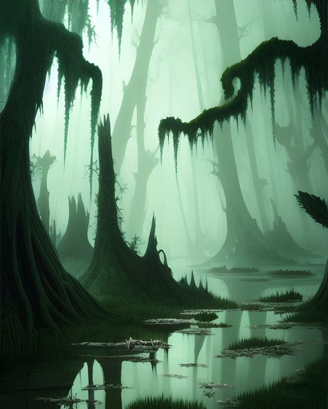 Swamp Creature, Nature Elements, Japanese Animated Movies, Forest Illustration, Misty Forest, Fantasy Forest, Fantasy Art Landscapes, Prints Art, Love Nature