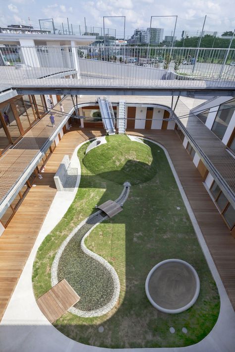 Gallery of Amanenomori Nursery School / Aisaka Architects’ Atelier - 5 Playgrounds Architecture, Kindergarten Interior, Shelter Design, Kindergarten Design, Green School, School Interior, School Yard, School Garden, Nursery School