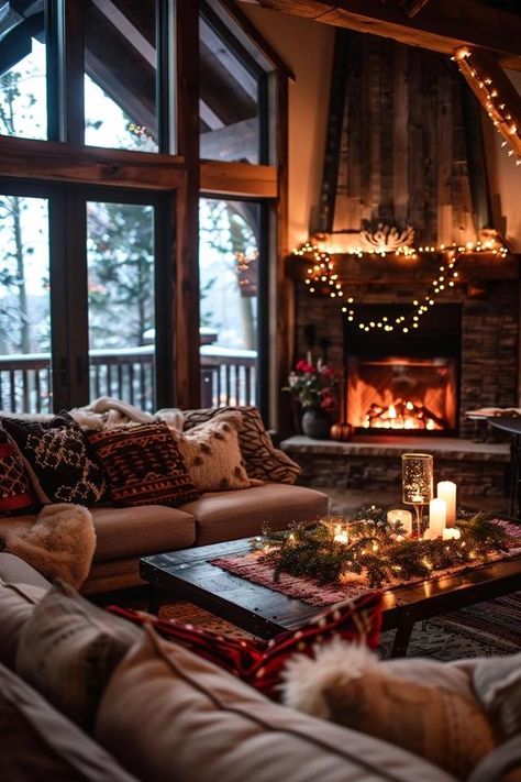 Incorporating Winter Decor into a Rustic Home Mountain Home Christmas Decor, Ski Chalet Christmas Decor, Stylish Christmas Decor, Winter House Aesthetic, Winter Living Room Decor Cozy, Winter Home Aesthetic, Cozy Winter Room, Christmas Cozy Aesthetic, Winter Cabin Interior