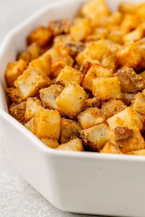 Learn how to make these crispy fiesta potatoes that are just like the ones from Taco Bell (but better). Super crispy with a hint of spice, these potatoes are perfect on tacos, in bowls, and salads too. #vegan #tacobell #copycat #recipe #potatoes #sweetsimplevegan #crispy Copycat Fiesta Potatoes, Copycat Taco Bell Potatoes, Taco Bell Potato Soft Taco, Taco Bell Potatoes Copycat Recipes, Taco Bell Fiesta Potatoes Recipe, Taco Bell Taco Salad, Fiesta Potatoes Taco Bell, Taco Bell Cheesy Fiesta Potatoes, Taco Bell Fiesta Potatoes